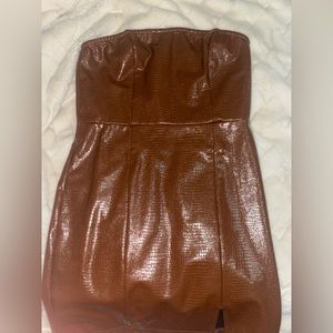 FOREVER 21 Faux leather snakeskin pattern tube top brown dress